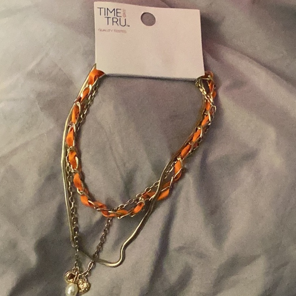 New Time and True Orange and Gold Toned Multi Strand Necklace